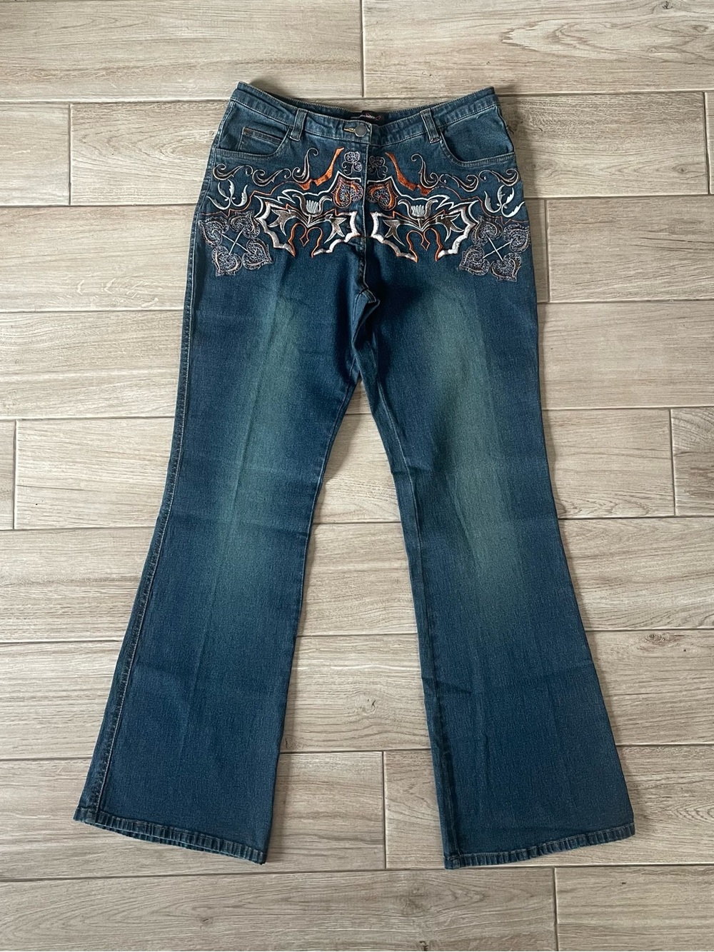 Vintage Y2k Western Embroidered Sand Wash Flare Jeans View 2